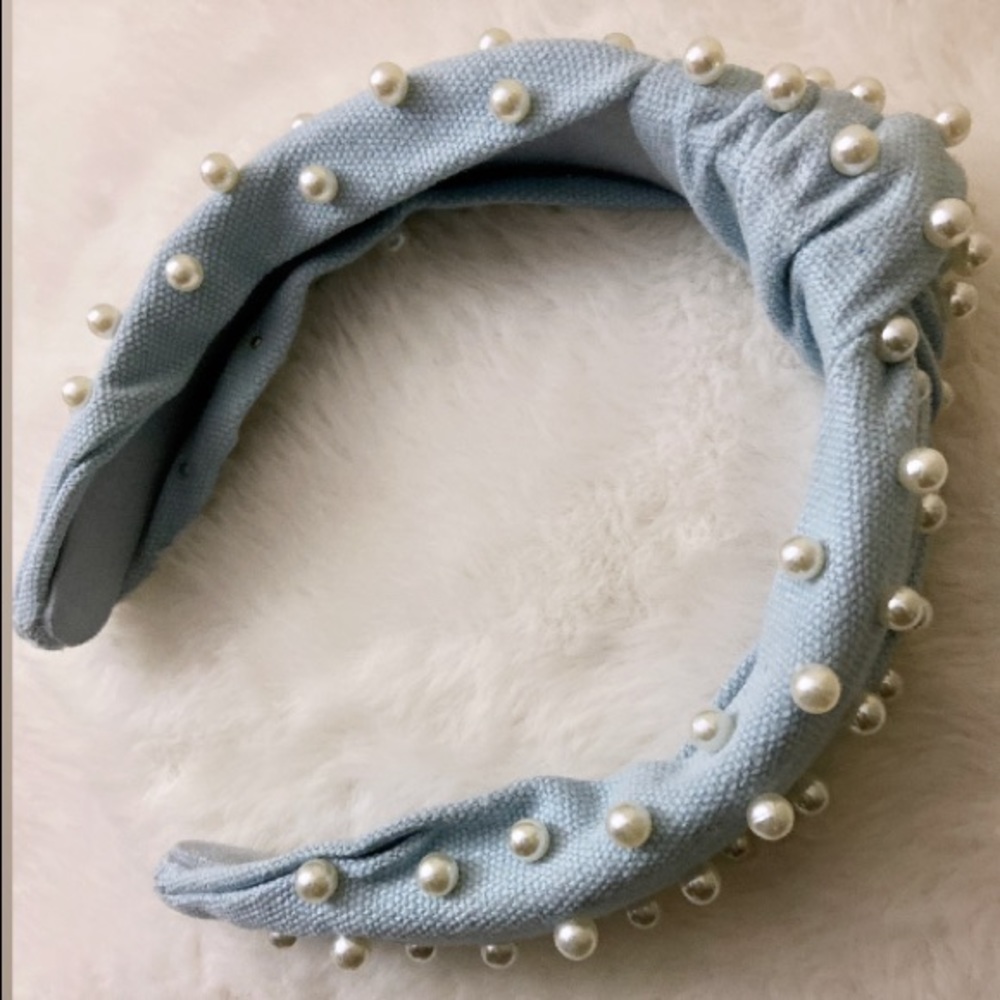 Denim Headband With Pearls